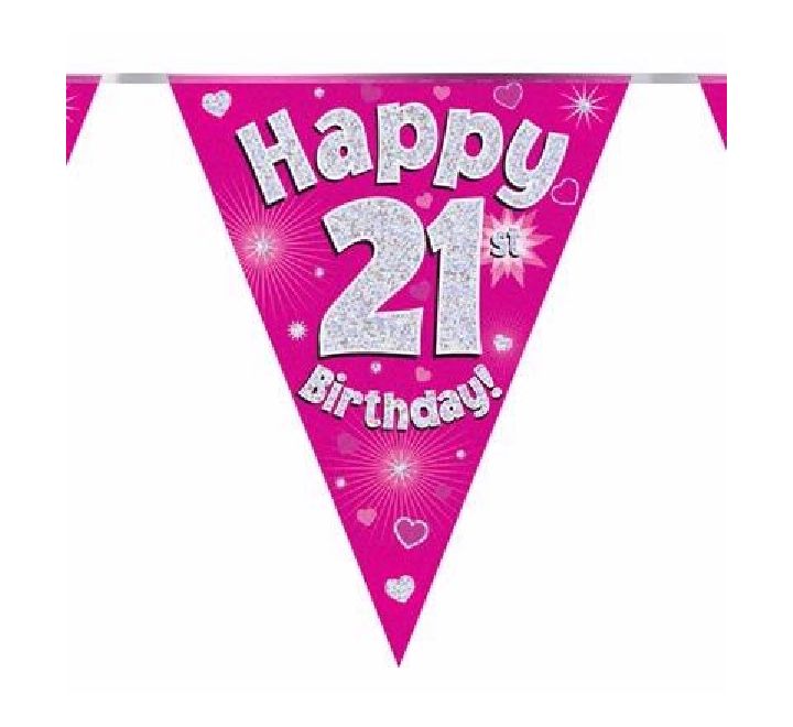 Happy 21st Birthday Pink And Silver Bunting