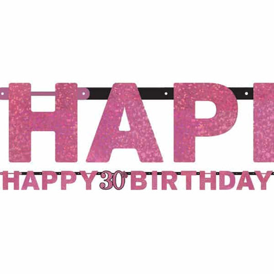 Pink Celebration Happy 30th Birthday Prismatic Letter Banner