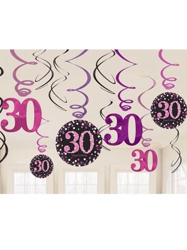 Happy 30th Birthday Pink Celebration Swirls Decoration