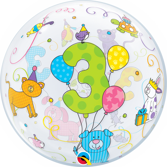 Happy 3rd Birthday Pets Bubble Balloon