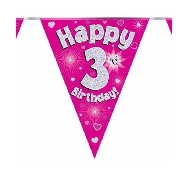 Happy 3rd Birthday Pink And Silver Bunting