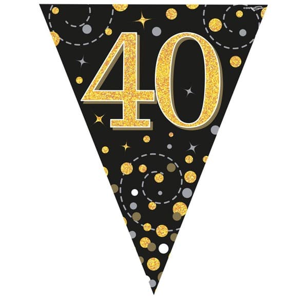 Happy 40th Birthday Gold And Black Bunting