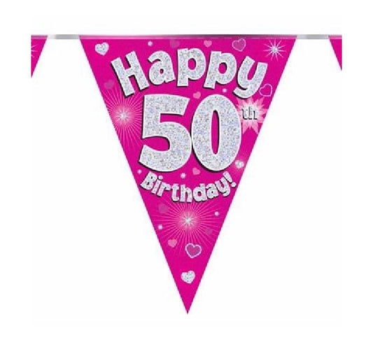 Happy 50th Birthday Pink And Silver Bunting