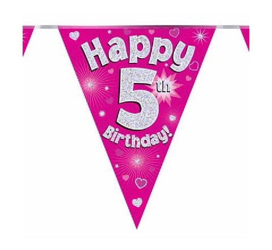 Happy 5th Birthday Pink And Silver Bunting