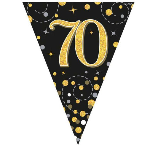Happy 70th Birthday Gold And Black Bunting