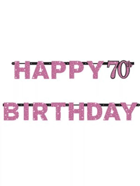 Pink Celebration Happy 70th Birthday Prismatic Letter Banner