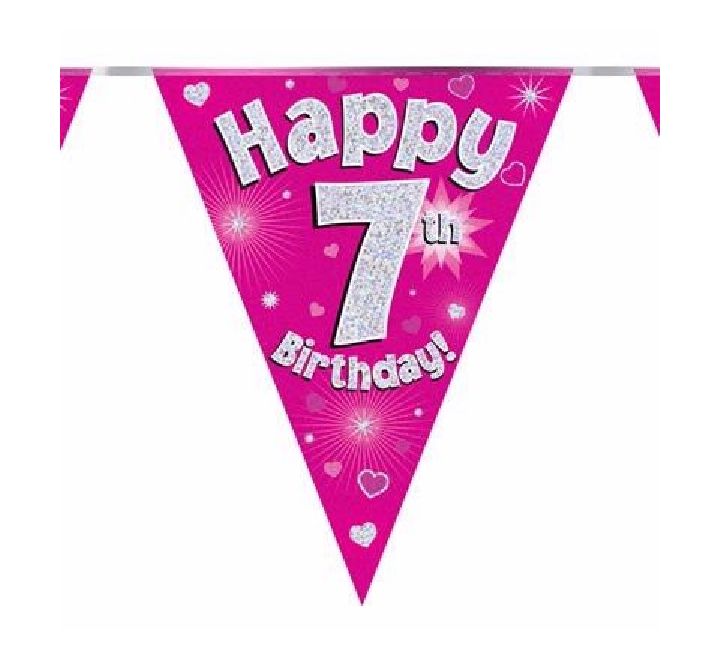 Happy 7th Birthday Pink And Silver Bunting