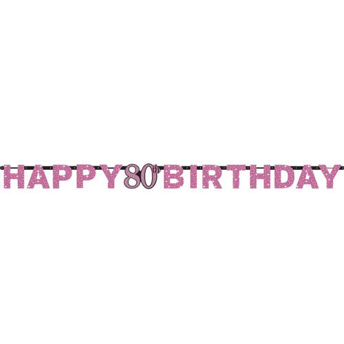 Pink Celebration Happy 80th Birthday Prismatic Letter Banner