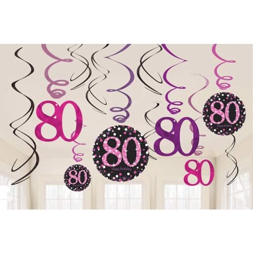 Happy 80th Birthday Pink Celebration Swirls Decoration