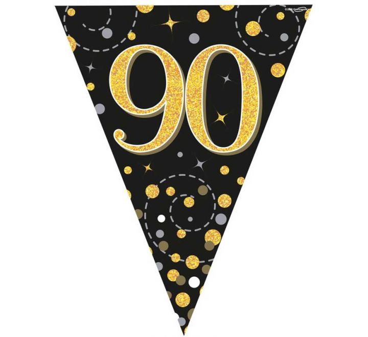 Happy 90th Birthday Gold And Black Bunting