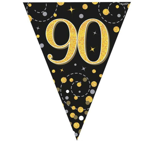 Happy 90th Birthday Gold And Black Bunting