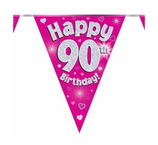 Happy 90th Birthday Pink And Silver Bunting