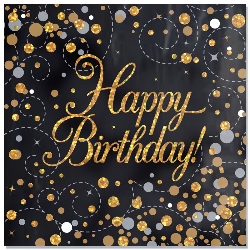 Happy Birthday Sparkling Fizz Black & Gold Napkins
