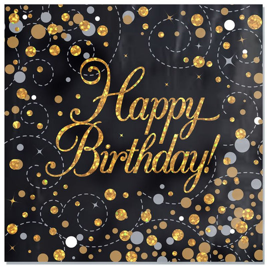 Happy Birthday Sparkling Fizz Black & Gold Napkins