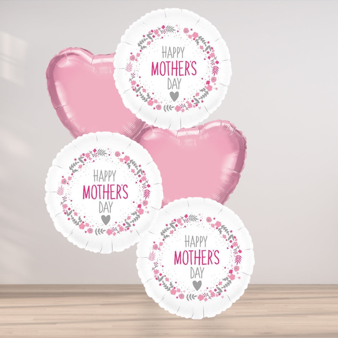 Happy Mothers Day Heart 5 Balloon Cluster