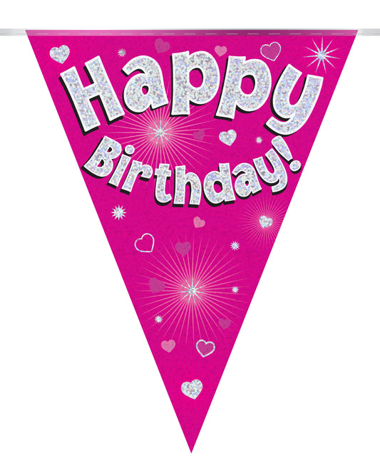 Happy Birthday Pink And Silver Bunting