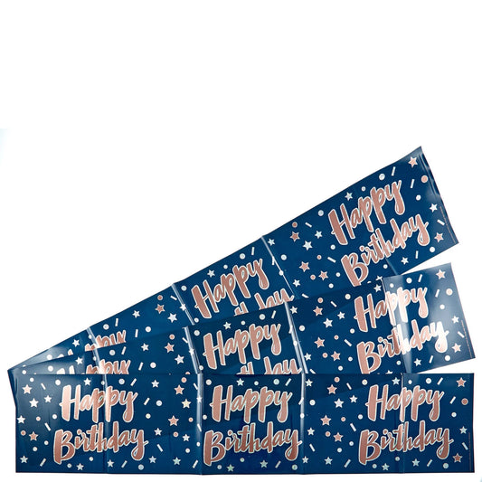 Holographic Blue And Gold Happy Birthday Party Banner