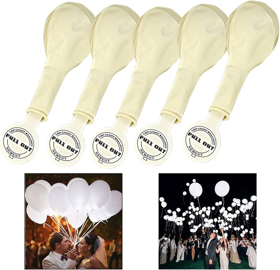 White LED Light Up Latex Balloons