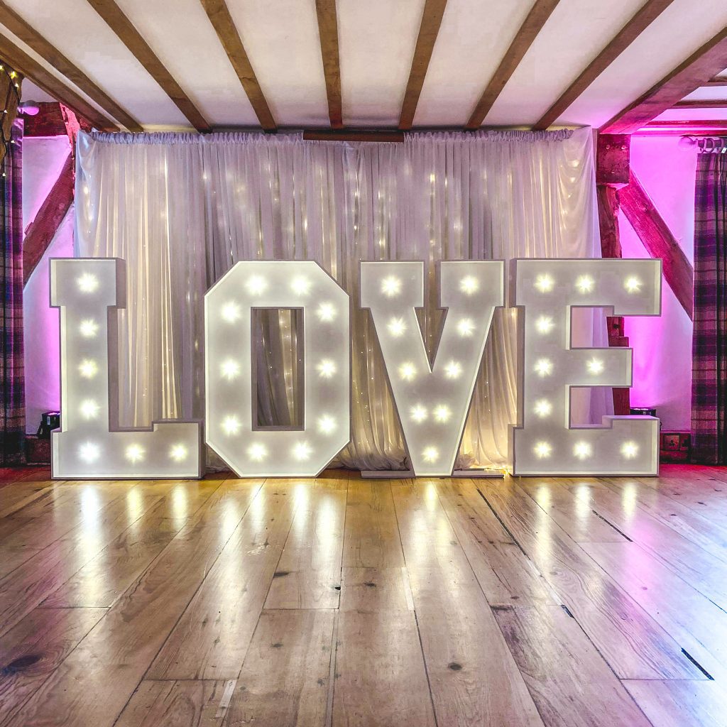 Light up 4 ft wooden letters to hire