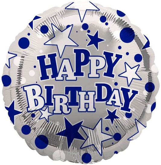Blue And White Stars Happy Birthday Foil Balloon - Eternity Party Express
