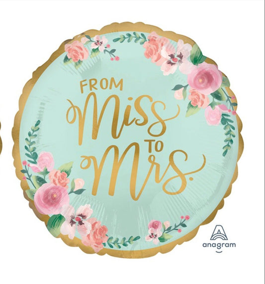 From Miss To Mrs Foil Balloon