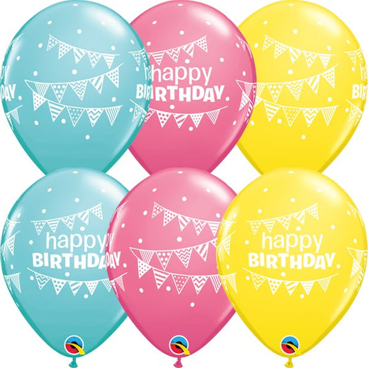 Birthday Pennants & Dots Latex Balloons 25 Pack