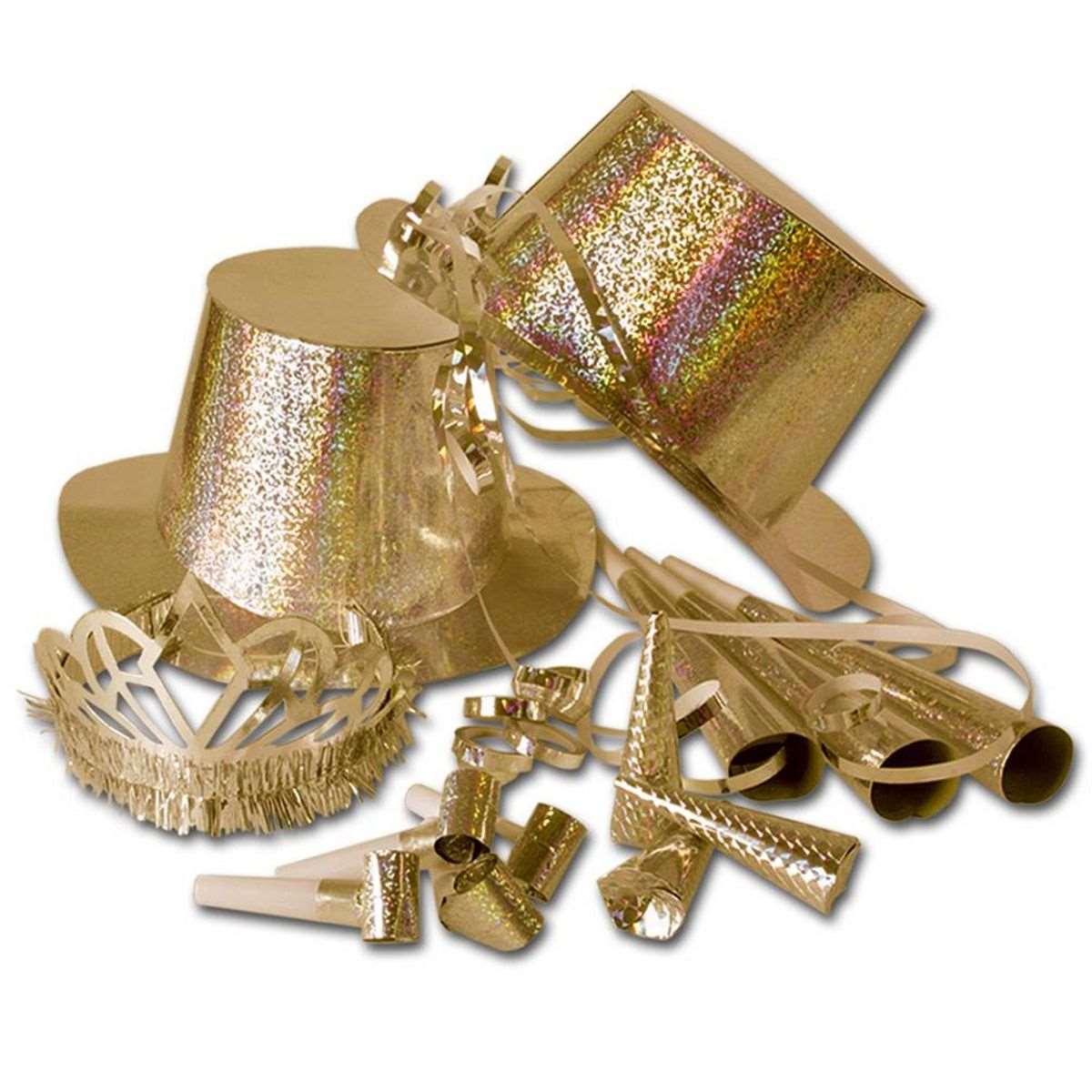 Happy New Year 10 Person Holographic New Year Party Pack  Gold