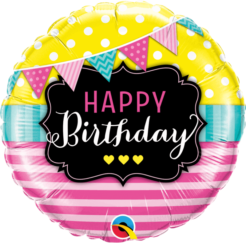 Pennants And Pink Stripes Birthday Foil Balloon