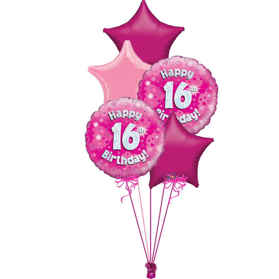 5 Balloon Cluster Pink 16th Birthday