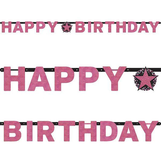 Pink Celebration Happy Birthday Prismatic Letter Banner - Eternity Party Express
