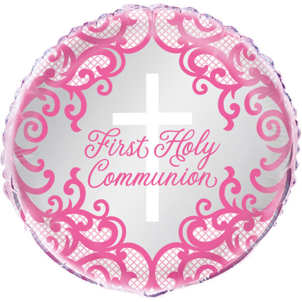 Pink Cross First Holy Communion Foil Balloon