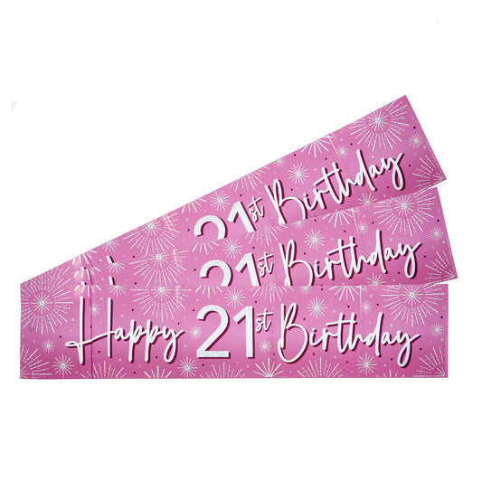 Pink Happy 21st Birthday Banner