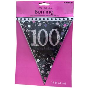 Pink Sparkling Celebration 100th Plastic Pennant Bunting