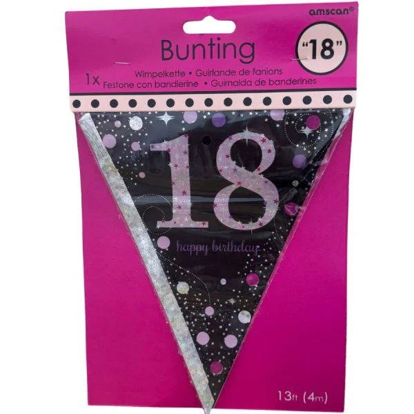 Pink Sparkling Celebration 18th Plastic Pennant Bunting