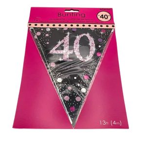 Pink Sparkling Celebration 40th Plastic Pennant Bunting