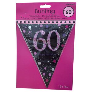 Pink Sparkling Celebration 60th Plastic Pennant Bunting