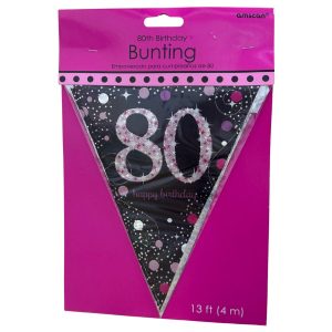 Pink Sparkling Celebration 80th Plastic Pennant Bunting