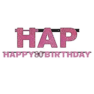 Pink Celebration Happy 80th Birthday Prismatic Letter Banner