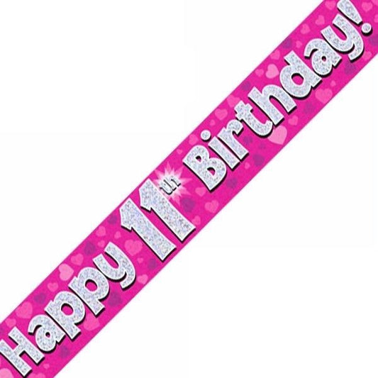 Pink Holographic 11th Birthday Banner