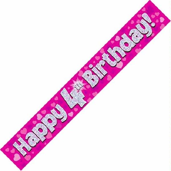 Pink Holographic 4th Birthday Banner