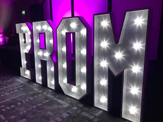 Light up 4 ft wooden letters to hire - Eternity Party Express