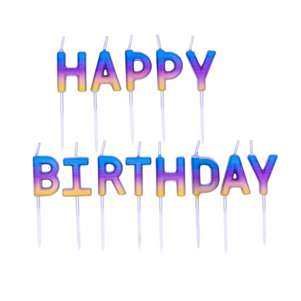Rainbow Ombré Happy Birthday Pick Stick Candles - Eternity Party Express