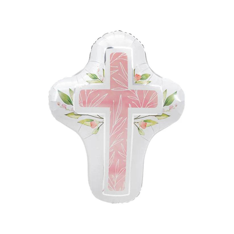 1st Communion Cross Shape Balloon - Pink - Eternity Party Express