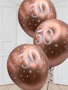 Latex Balloons Dots Metallic Rose Gold Age 50th - Eternity Party Express