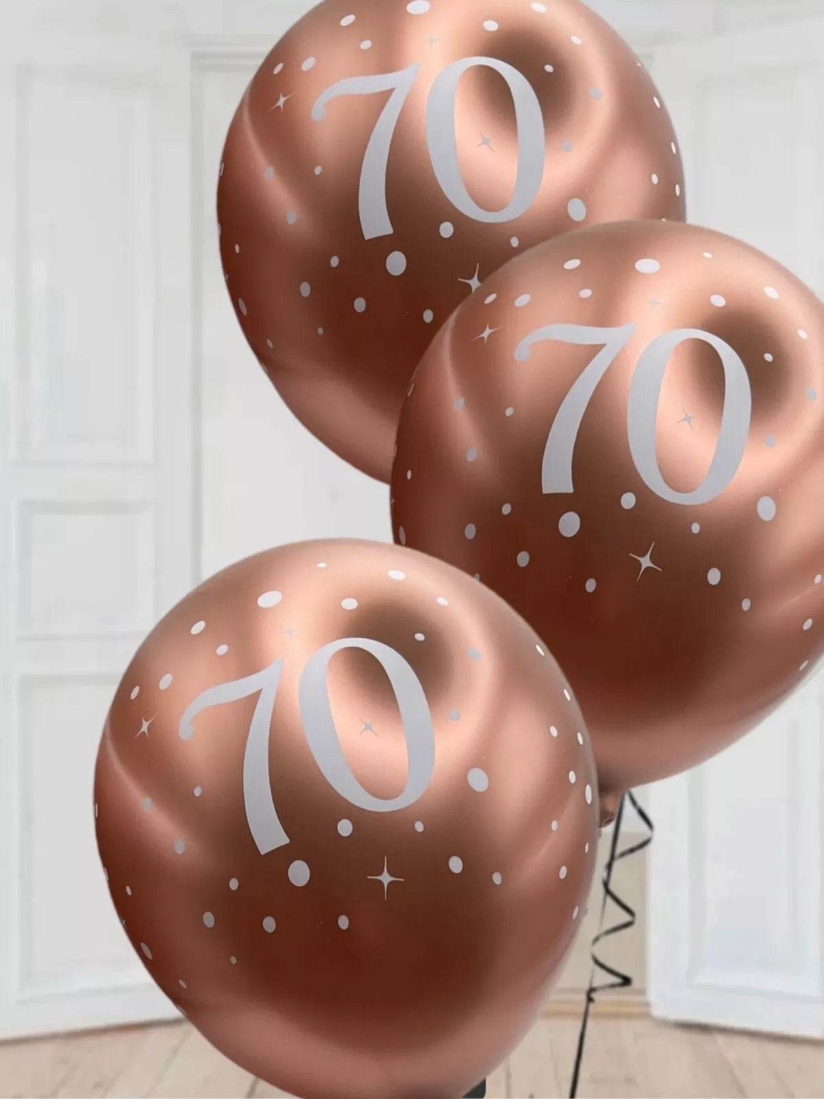 Latex Balloons Dots Metallic Rose Gold Age 70th - Eternity Party Express