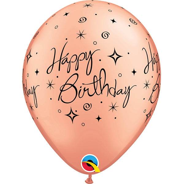 Rose Gold Birthday Elegant Sparkles & Swirls Latex Balloons 25pk - Eternity Party Express