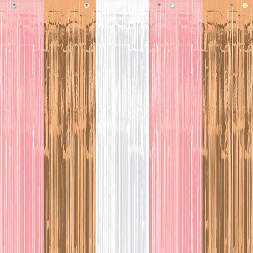 Metallic Rose Gold Blush White Foil Door Curtain - Eternity Party Express
