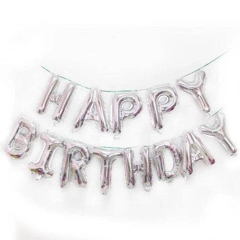 Happy Birthday Silver Air Filled Balloons - Eternity Party Express