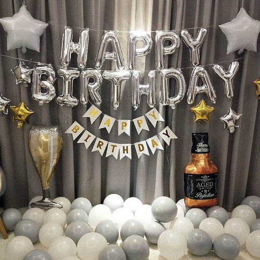 Happy Birthday Silver Air Filled Balloons - Eternity Party Express