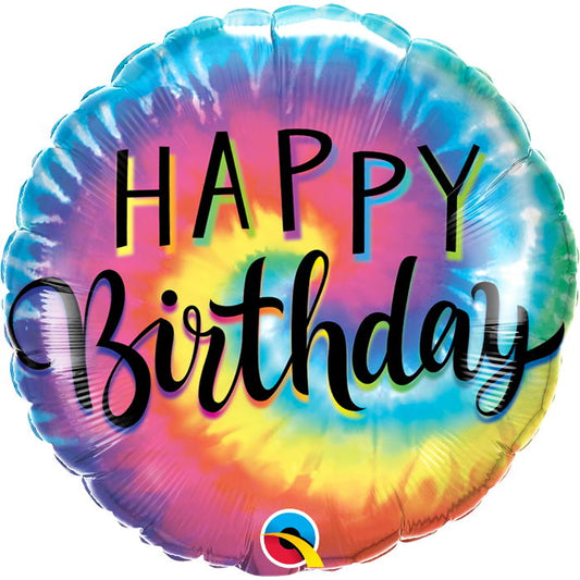 Rainbow Tie Dye Round Foil Balloon - 18"